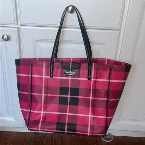 Kate Spade Pink and Black Checkered Tote - Picture 1 of 7
